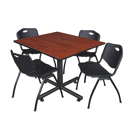 Kobe Kobe Square Table & Chair Set, Wood, Metal, Plastic Top, Cherry TKB4848CH47BK